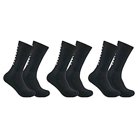 Men's Force Black Midweight Logo Crew Socks - 3 Pk