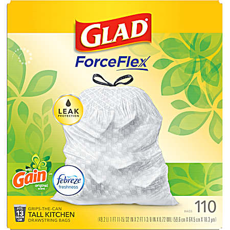 13 gal Tall Kitchen Drawstring Gain Original Odor Shield Trash Bags - 110 Ct