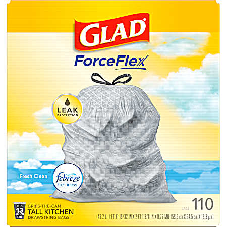 13 gal Tall Kitchen Drawstring Fresh Clean Odor Shield Bags - 110 Ct