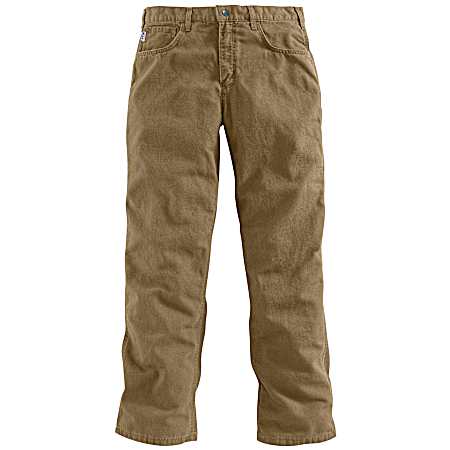 Men's Khaki Flame-Resistant Loose Fit Midweight Canvas Pant
