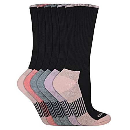 Women's Dri-Tech Black Crew Socks - 6 Pk