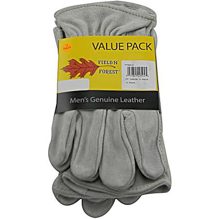 Men's Grey Leather Gloves - 3 Pk