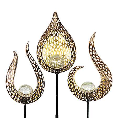 Flame Torch Metal Filigree Solar Stake - Assorted