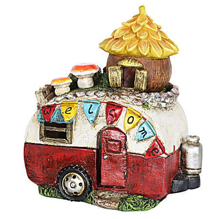 Vintage Trailer w/ Fairy House Solar Statue