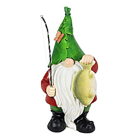 Gnome Trout Fishing Solar Statue