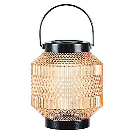 7.5 in Orange Solar Glass Lantern 