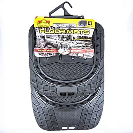 4 Pc. Deep Dish Diamond Plate Floor Mats - Black