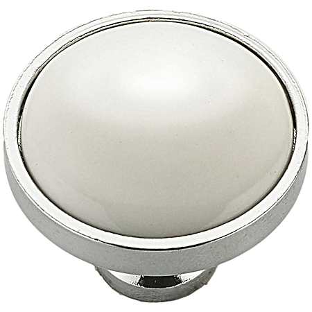 1-1/4 in Chrome & White Eclectic Metal & Ceramic Knob