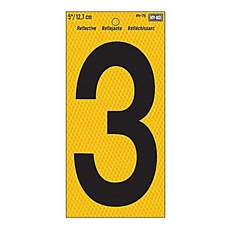 5 in Yellow Reflective Number 3