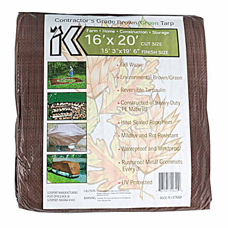 16 X 20 Brown/Green Reversible Poly Tarp
