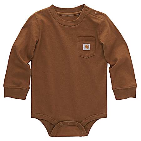 Infant Brown Long Sleeve Pocket Bodysuit
