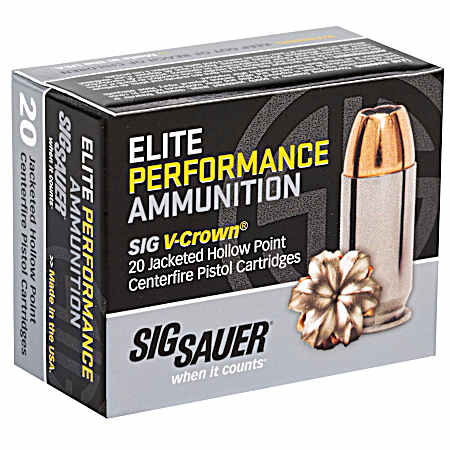 9mm Elite Performance V-Crown 124 Grain JHP Centerfire Pistol Cartridges - 20 Rounds
