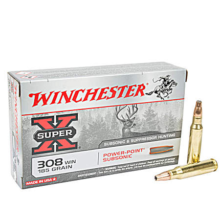 .308 Winchester Power-Point Subsonic & Suppressor 185 Grain Hunting Cartridges - 20 Rounds