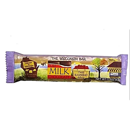 1.5 oz The Wisconsin Bar Milk Chocolate Raspberry Filling Candy Bar