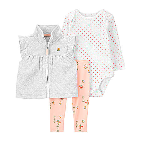 Infant Girls' Grey/Pink Vest Set - 3 Pc