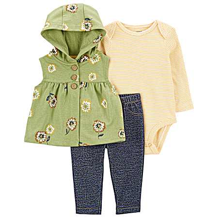 Infant Girls' Green Vest Set - 3 Pc