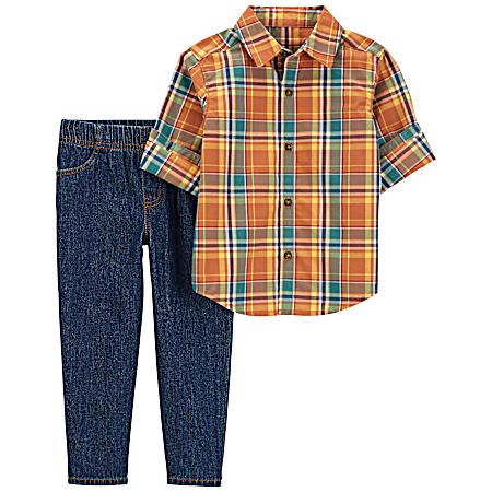 Toddler Boys' Orange Plaid Set - 2 Pc