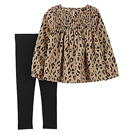 Toddler Girls Brown Leopard Set - 2 Pc