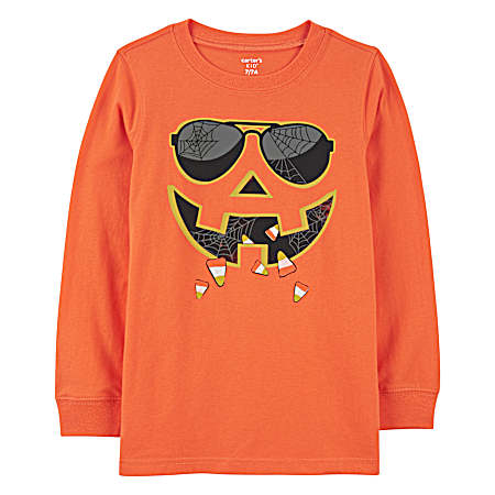 Little Boys' Orange Halloween Pumpkin Long Sleeve Shirt