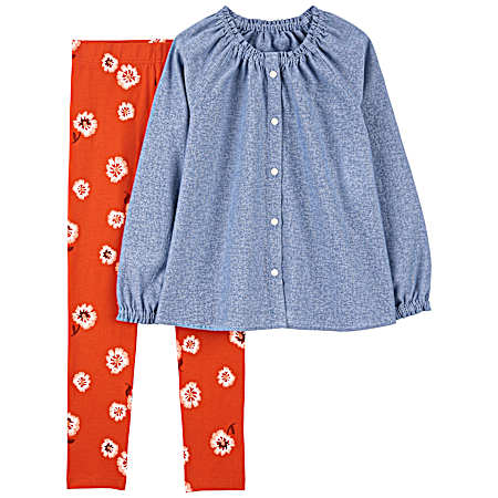 Little Girls' Blue/Orange Set - 2 Pc