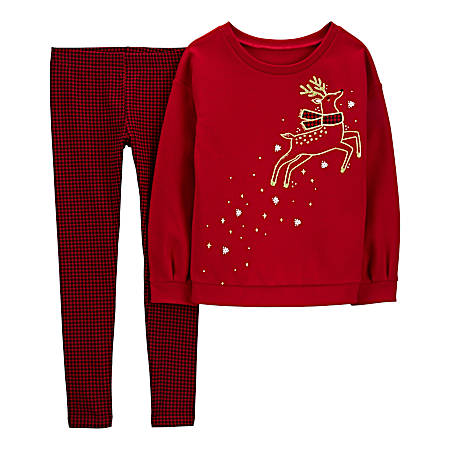 Little Girls' Red Holiday Deer Set - 2 Pc