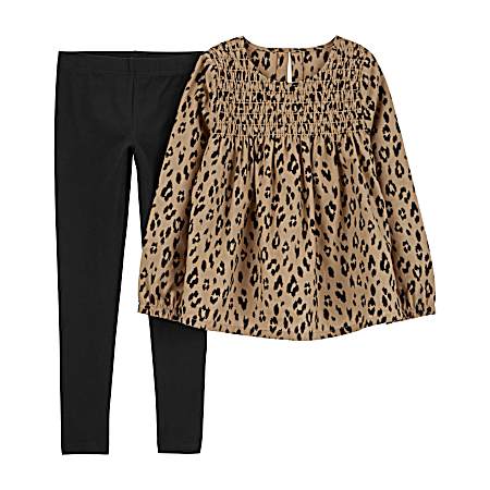 Little Girls' Brown Leopard Set - 2 Pc