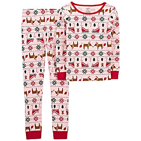 Little Girls' Pink Fairisle Pajamas - 2 Pc