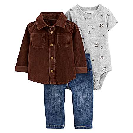 Infant Boys' Brown/Grey Denim Set - 3 Pc