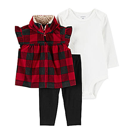 Infant Girls' Red/Black Houndstooth Holiday Vest Set - 3 Pc