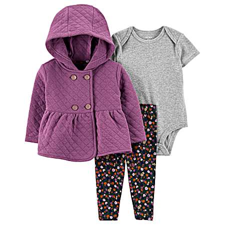 Infant Girls' Purple Quilted Set - 3 Pc