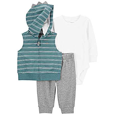 Infant Boys' Grey/Teal Vest Set - 3 Pc