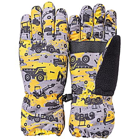 Boys' Yellow Construction Ski Gloves w/ Snow Cuff