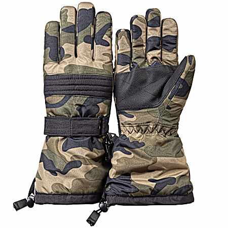 Boys' Green Camo Snowmobile Gloves