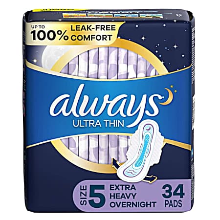 Ultra Thin Extra Heavy Overnight Pads - 34 Ct