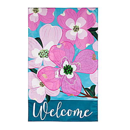 Welcome Dogwood Blossoms Applique House Flag
