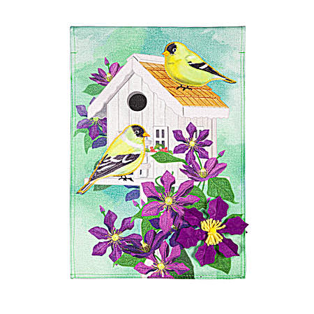 Finch & Clement Birdhouse Burlap Garden Flag