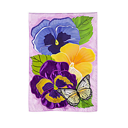 Pansy & Butterfly Applique Garden Flag