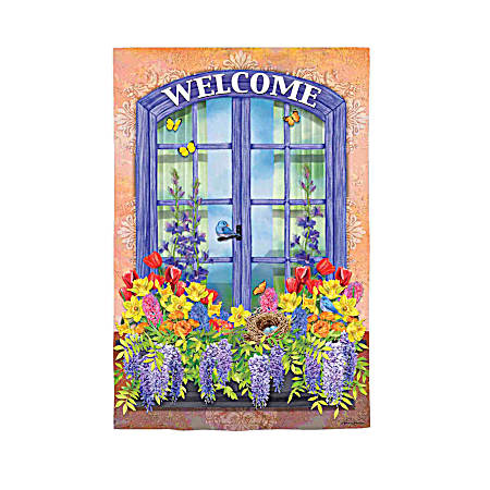 Welcome Floral Suede House Flag