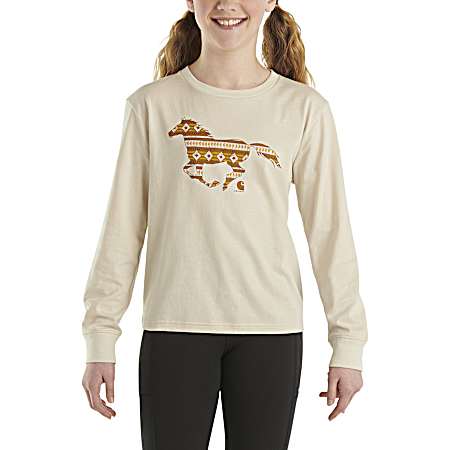 Toddler Girl's Malt Long Sleeve Running Horse T-Shirt