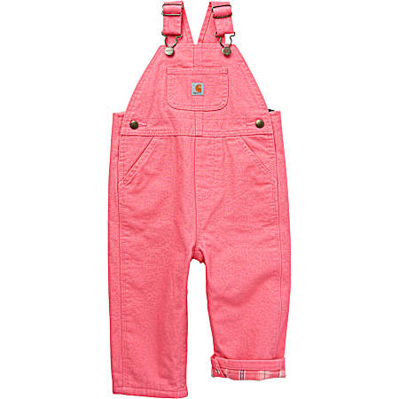 Infant Girls' Pink Lemonade Fleece Lined Canvas Bib Overalls