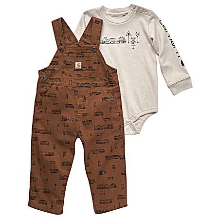 Infant Boys' Carhartt Brown Canvas Overall Set - 2 Pc