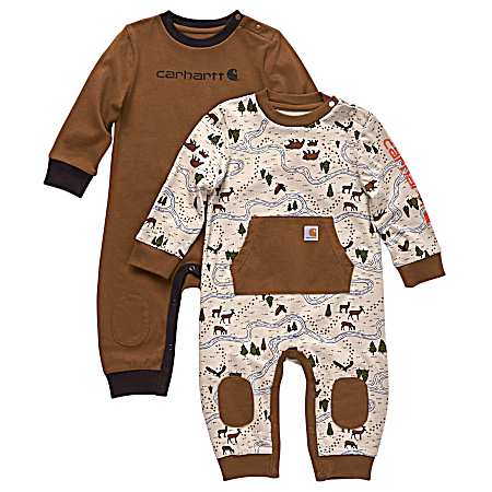 Infant Boy's Sand Long Sleeve Outdoor Coverall 2 Pc Set