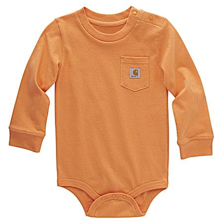Infant Exotic Orange Long Sleeve Pocket Bodysuit