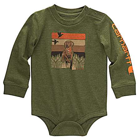 Infant Boy's Chive Green Long-Sleeve Dog Bodysuit