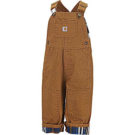 Infant Boy's Carhartt Brown Loose Fit Canvas Flannel-Lined Bib Overall