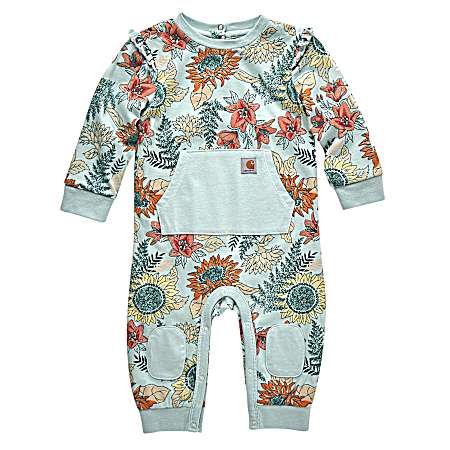 Infant Girl's Turquoise Long Sleeve Printed Coverall