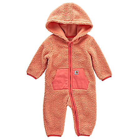 Infant Girl's Peach Sherpa Front Zip Hooded Coverall
