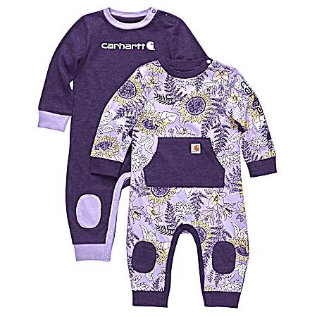 Infant Girl's Crown Jewel Long Sleeve Coverall 2 Pc Set