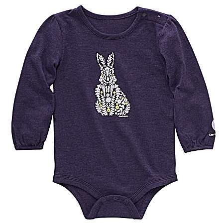 Infant Girl's Crown Jewel Long Sleeve Floral Bunny Bodysuit