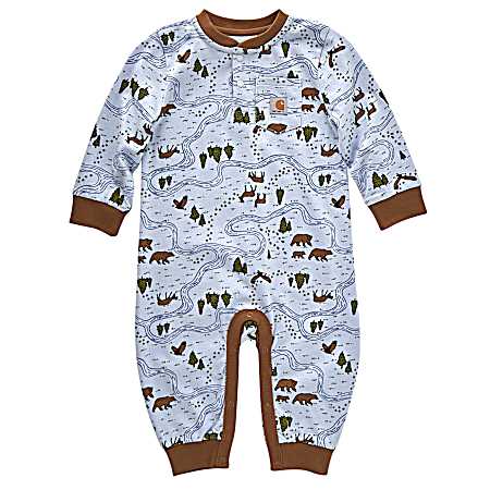 Infant Boy's Blue Long Sleeve Printed Coverall